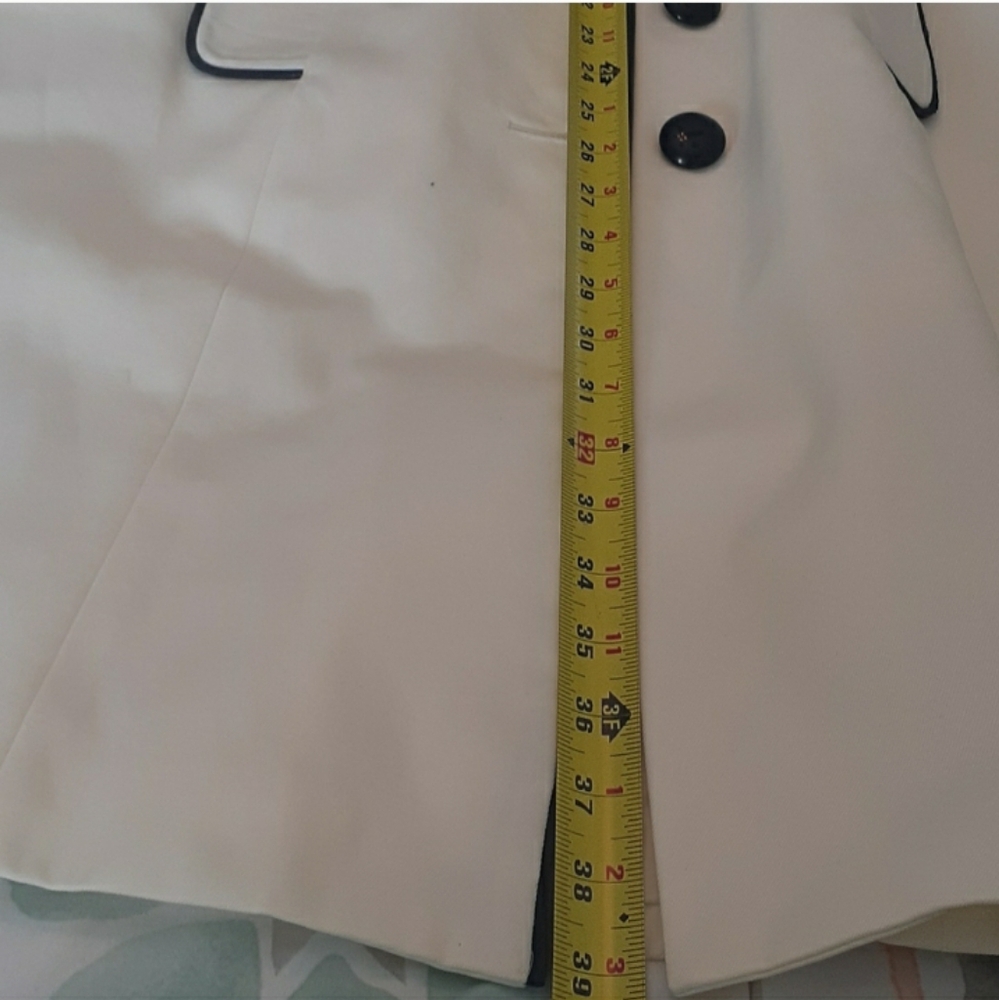 INC International Concepts Ivory Trench Coat Black Piping Button Front Medium - Picture 8 of 10
